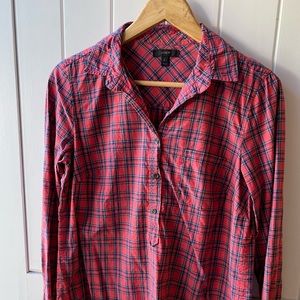 J.CREW Red Plaid shirt w/ button 1/2 down
